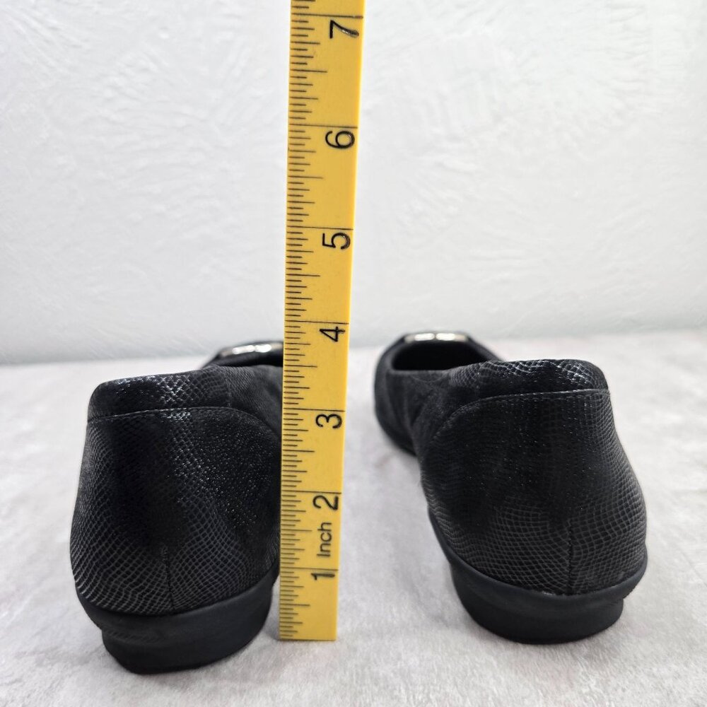 Clarks Ballet Flats Sz 10 Black Embossed Leather Comfort Dressy Ballerina Shoes - Picture 5 of 11